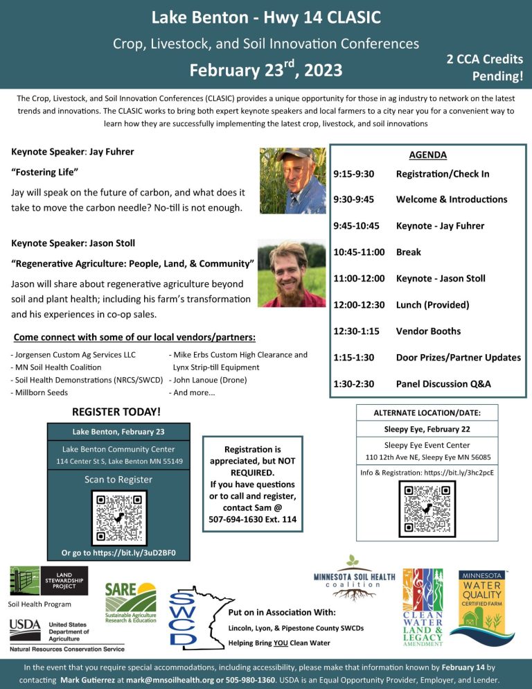 2023 I90 & Hwy 14 Tour CLASIC Lake Benton MN Soil Health Coalition